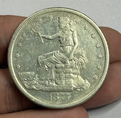 1877 S US Trade Dollar Well Detailed Cleaned Chopmarked