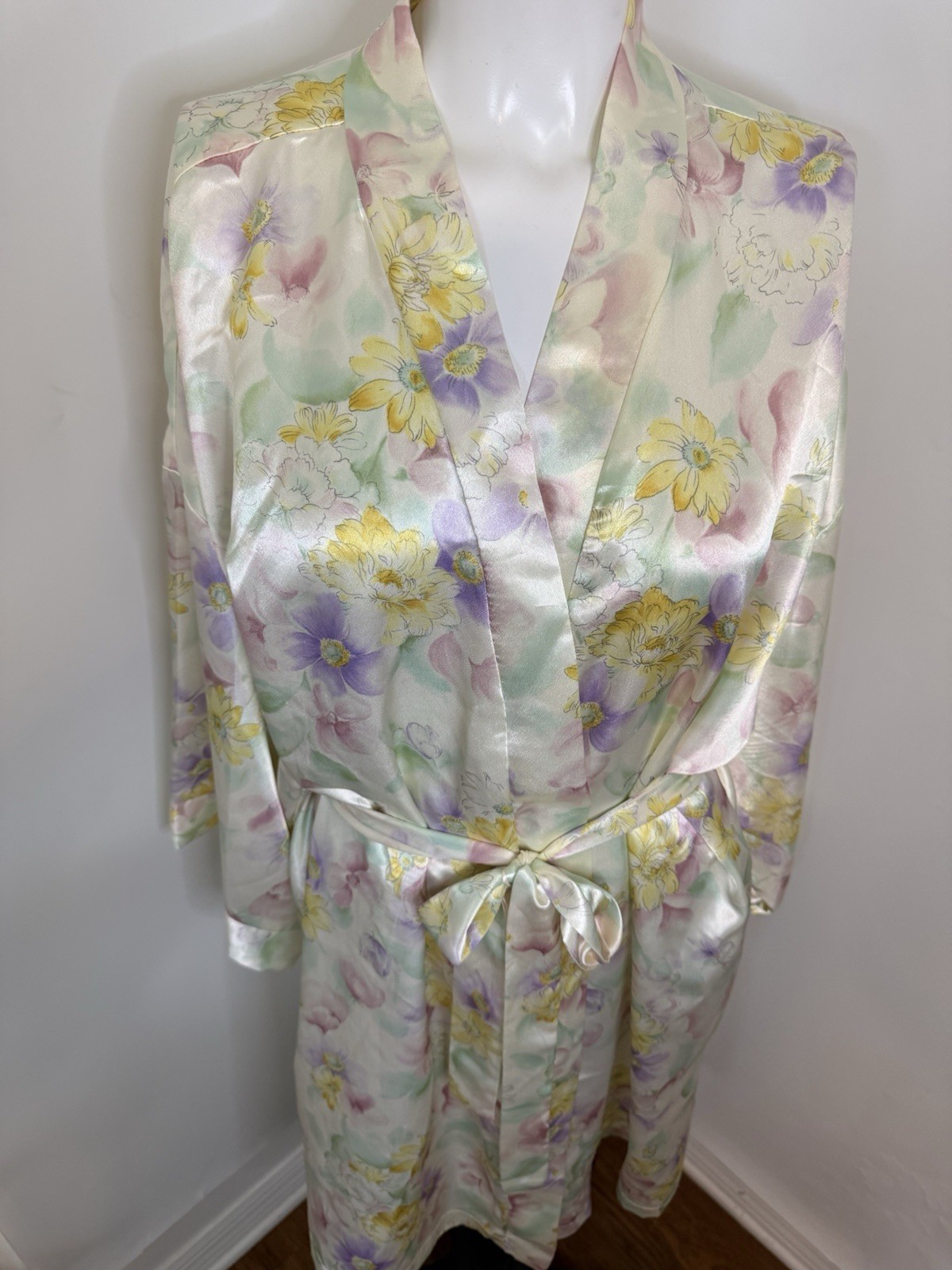 Dentelle M/L Floral Pastels Satin Robe Kimono Sty… - image 14