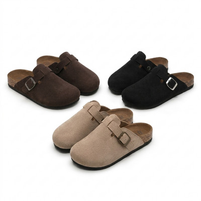 Suede Boston Style Clogs Unisex Cork Slipper Mules Slides Sandals Comfort Shoes
