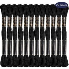 20 Pezzi Filo Ricamo Nero Cotone, Punto Croce, Cucito, Artigianato