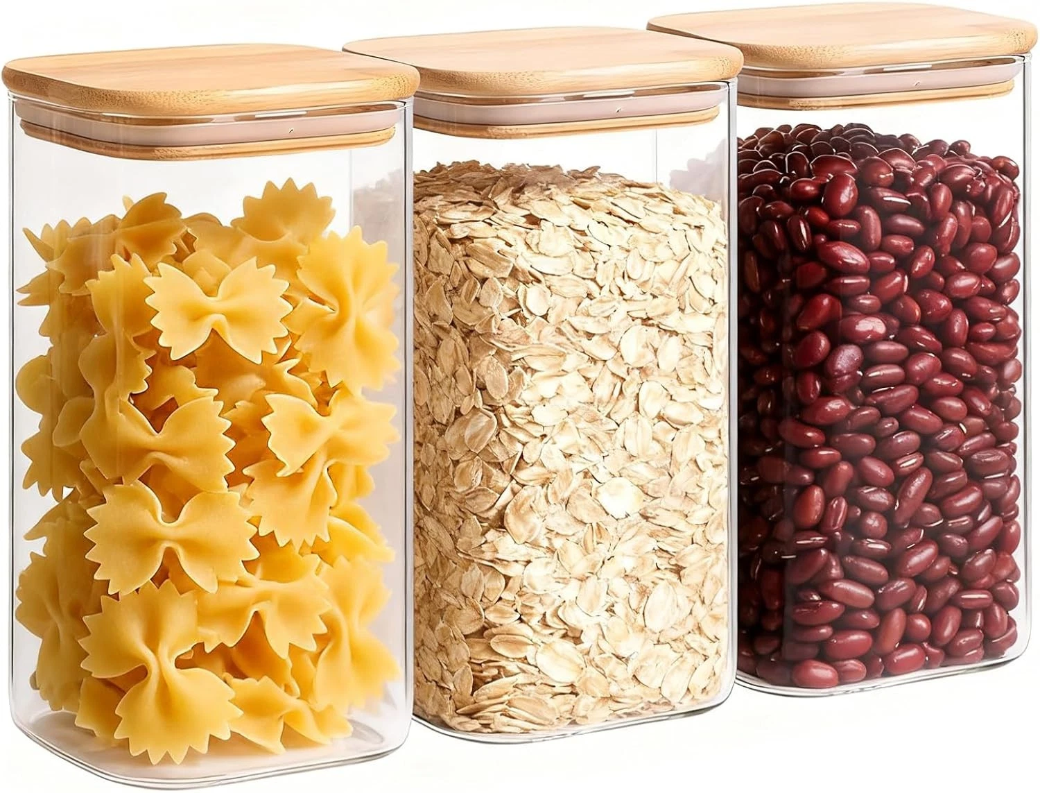 ComSaf 1.3L Glass Storage Jars with Bamboo Lids Airtight Set of 3