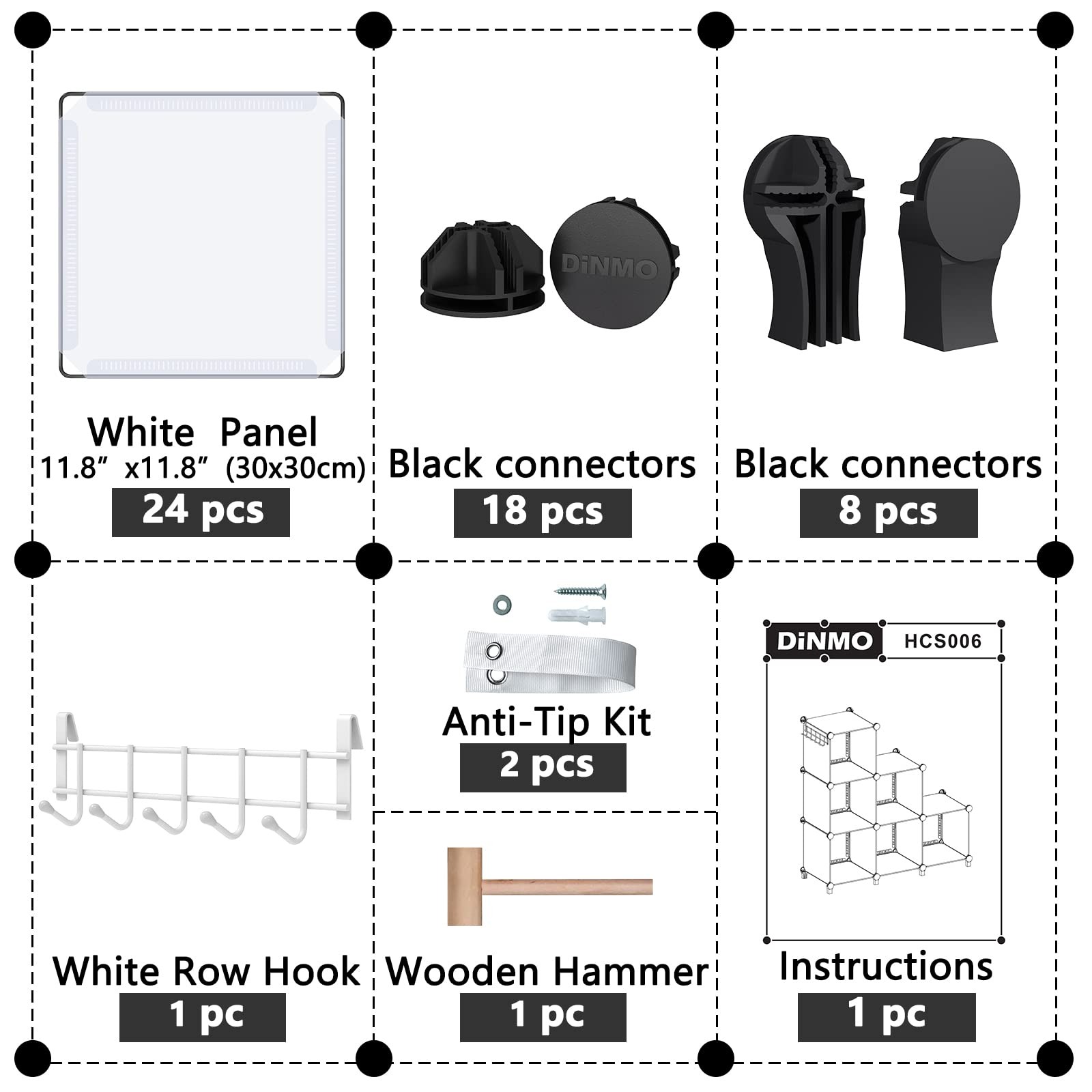 DINMO 6 Cubes Storage Organizer, Bookcase, Display Shelf with Wooden Mallet, ...