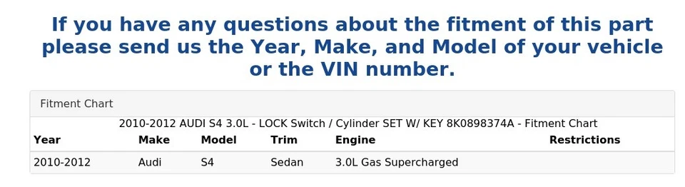 AUDI S4 2010-2012 3,0 L - Interruptor de bloqueo / Juego de cilindros con llave 8K0898374A Foto 4 de 4