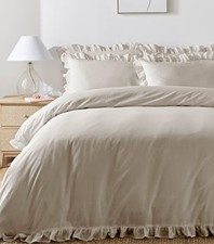 Image of Appletree loft Cassia Frill Natural 100% cotton Duvet Cover Set with pillow case