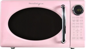 Chic Pink Retro Microwave Oven - 0.7 Cu Ft, 700W, 8 Cooking Programs