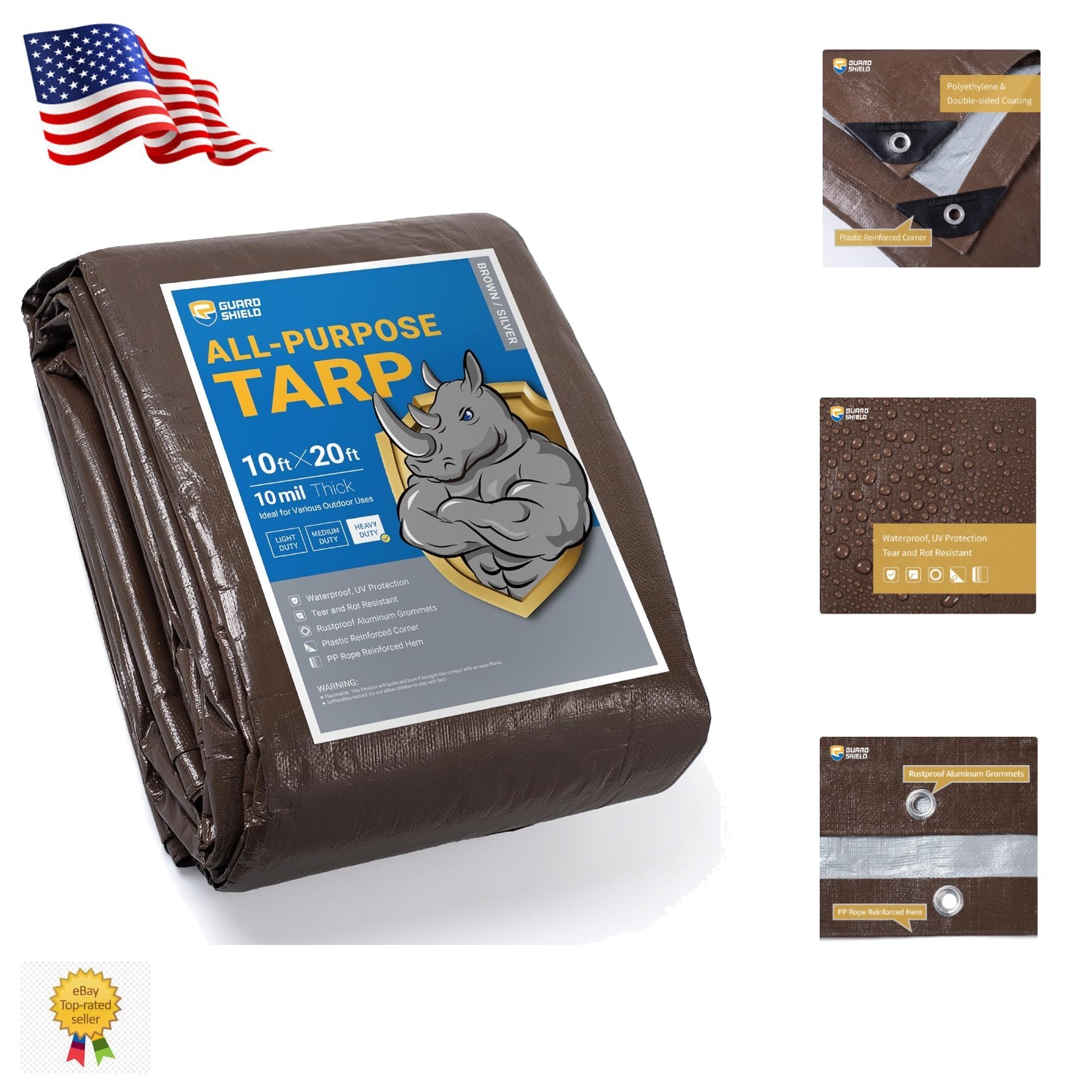 Lona Exterior 10mil Resistente - Impermeable y Resistente a los UV en Marrón/Plateado