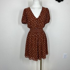Madewell Dress Womens XS Brown Polka Dot Smocked Fit Flare Chiffon Boho
