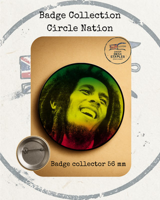 Bob Marley Schreibtisch Hefter Firma Abzeichen Sammler Circle Nation 56mm Künstler Regga