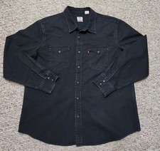 Levi's Mens Pearl Snap Black Denim Western Shirt XL Standard Fit Cowboy Rodeo
