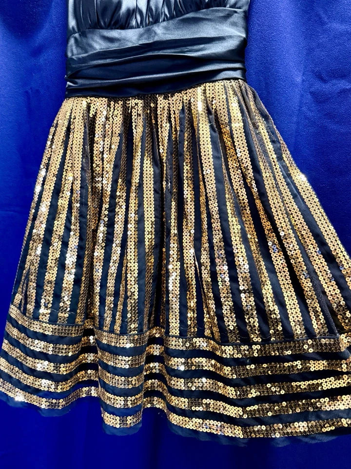 Betsy & Adam Black Gold Sequin Strapless Party Dress Size 4 Made USA NYE - Image 3 of 4