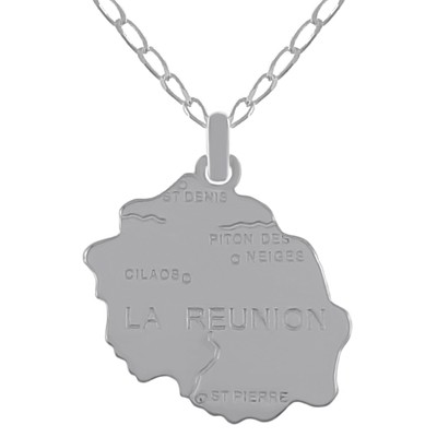 La Réunion Kartenkette aus 925er Silber - LÄNGE zur Auswahl - Neu