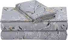 King Bed Sheet Set, 300 Thread Count Soft Cotton Sateen, Floral Print with Extra