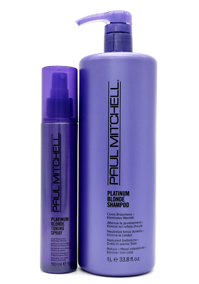 Paul Mitchell Platinum Blonde Shampoo 33.8 oz & Toning Spray 5.1