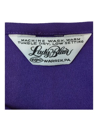 Vintage Lady Blair Blouse Womens Purple Round Neck Cap Sleeves 80s Secretary - Picture 3 of 6