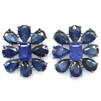 Edelstein Blaue Saphir Ohrringe 925 Silber Weißgold Beschichtet - Bild 1 von 4