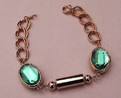 Bracelet Gourmette Vintage Or Avec Cabochons Résine Multicolore - Bijou Occasion