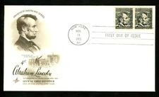 ABRAHAM LINCOLN 1965 PORTRAIT  STAMP  PAIR ARTCRAFT CACHET FDC UNADDR