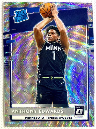 2020-21 Donruss Optic Anthony Edwards Rated Rookie Silver Wave Prizm Card RC