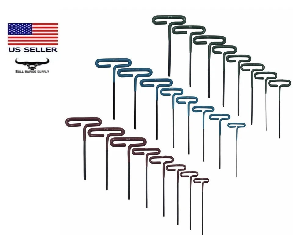 Steel T-Handle Hex Key 24 Piece Set SAE/Metric/Torx Color Coded Non-Slip Handles - Image 2 of 4