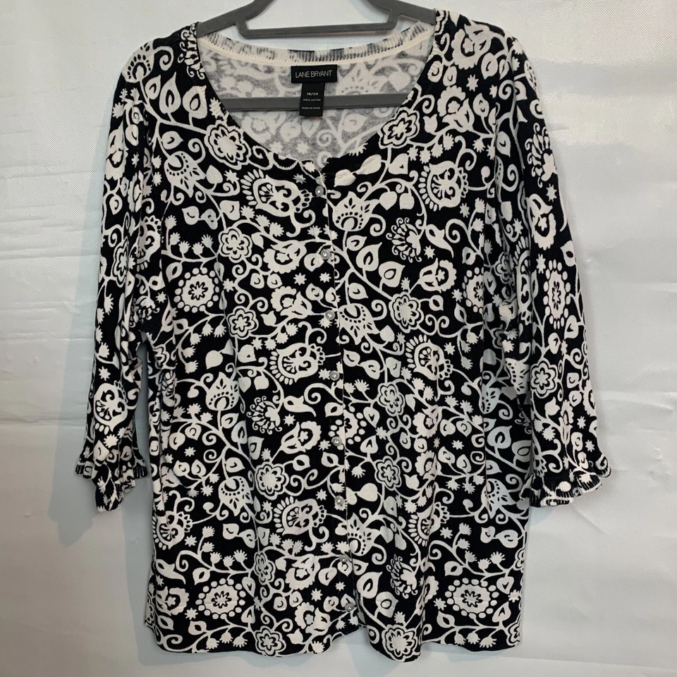 Женский хлопковый кардиган Lane Bryant черный/белый на пуговицах рукав 3/4 размер 18-20 - Изображение 2 из 4
