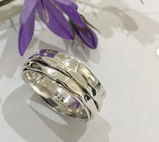 Solid 925 Sterling Silver Band  Spinner Handmade Jewelry Birthday Ring All Size