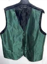 Barry Wang Formal Men Suit Vest Silk Green Checkered. Nice!