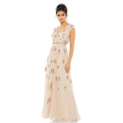 Mac Duggal Embellished Blush Wrap Over Sleeve A-line Gown Dress Size 12