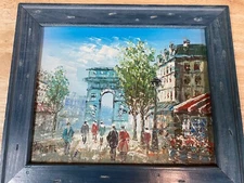 Caroline Burnett 1940s Paris, Oil on Canvas, Champs-Elysees”  Vibrant Colors