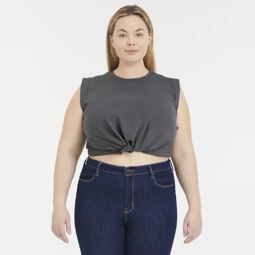 CIDER Solid Round Neckline Twist Short Sleeve Cro… - image 1