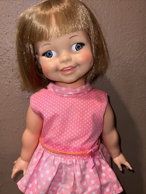 Vintage 1967 Ideal Giggles Doll- Blue Eyes NO SOUND- Eyes Move & Arms Move Head