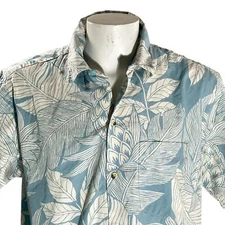 Go Barefoot Hawaiian Shirt XLT Floral Tropical Leaves Pale Blue-Green