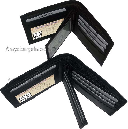 portafoglio uomo pelle bifold id case 3 spazi banconote 6 carte di credito pelle di vitello wallet - Foto 12 di 36