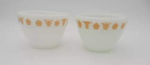 2 Corning USA Pyrex Corelle Butterfly Gold Milk Glass Open Sugar Bowls No Lid