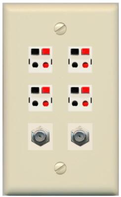 RiteAV 4 Speaker 2 Port Coax Cable TV Wall Plate - Flat [Ivory/Ivory]