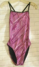 Womens Sporti  34 Pink Geometric Square Neck Keyhole Back Polyester Swimsuit