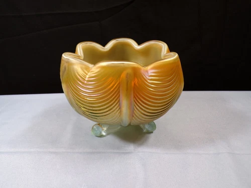 Fenton Aqua Marigold Opalescent Iridescent Glass Drape Drapery Rose Bowl Vase