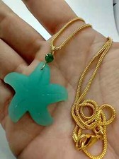 Sea Glass Starfish Pendant, Gold Snake Chain Necklace, 18 Inch Seafoam