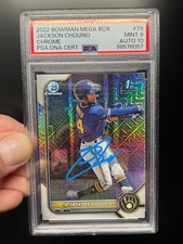 Jackson Chourio Auto 2022 Bowman Chrome 1st Mojo Refractor RC PSA 9 Auto 10