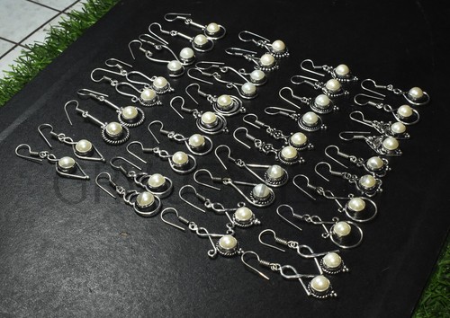 20Prs Pearl Gemstone Earring Bulk Lot 925 Sterling Silver Overlay WHE-8 - Picture 5 of 23