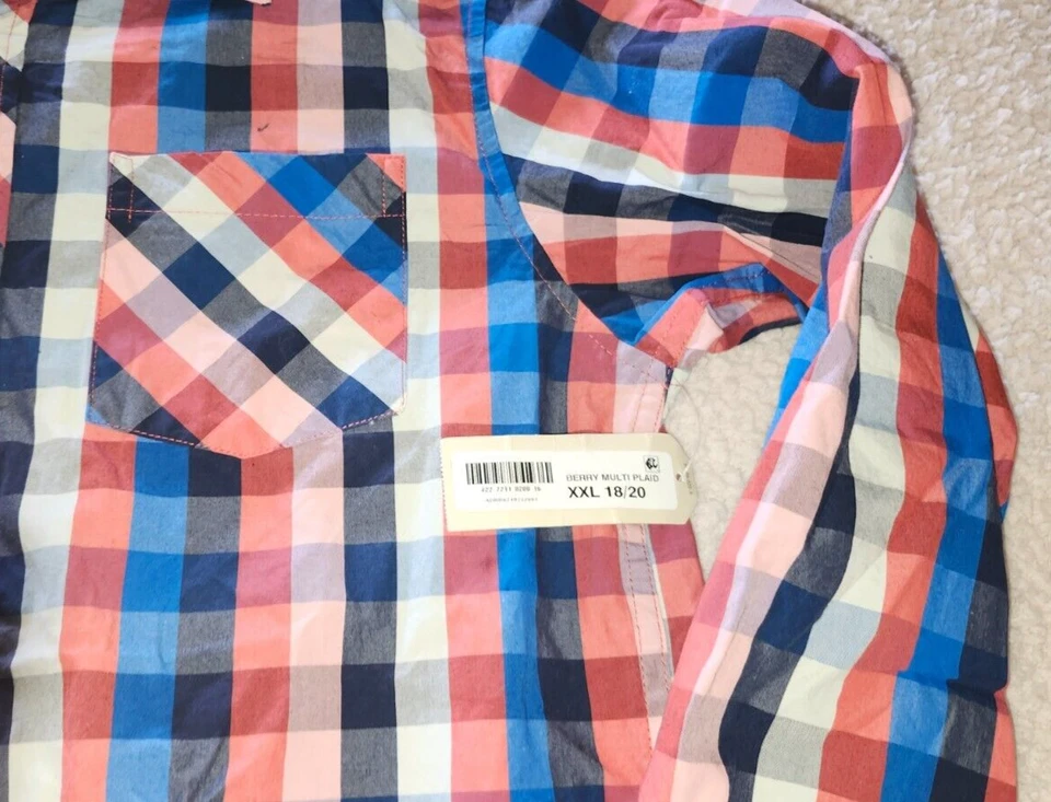 Arizona Jean Co Niño Rojo, Blanco y Azul Cuadros Manga Larga Con Botones Talla XXL (18-20) Foto 3 de 4