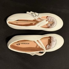 Girls White Mary Jane Ballet Flats Synthetic Upper Buckle Round Toe US 3
