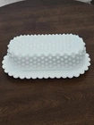 Vintage Fenton Hobnail Milk Glass Covered Butter Dish With Scalloped Edge RARE!