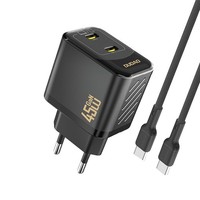 2X Usb-C-WandladegeräT Mit USB-C Gan PD 45W-Kabel - Schwarz