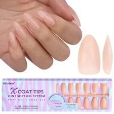 Almond Press On Nails - Soft Gel Nail Tips Medium XCOATTIPS Natural with Base...