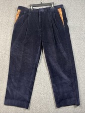 Vintage Orvis Corduroy Men  s Pants Blue 36x30 Leather Pockets Clasp Button