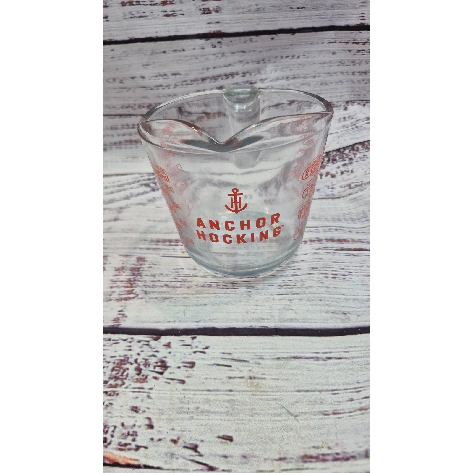 Anchor Hocking 2 Cup Glass Measuring Cup Red Graphics Clear 16oz 500ml Spout
