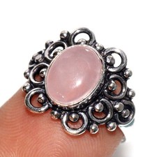 Exclusive Rose Quartz 925 Silver Plated Ring US 5 Premium Design Trendy JW