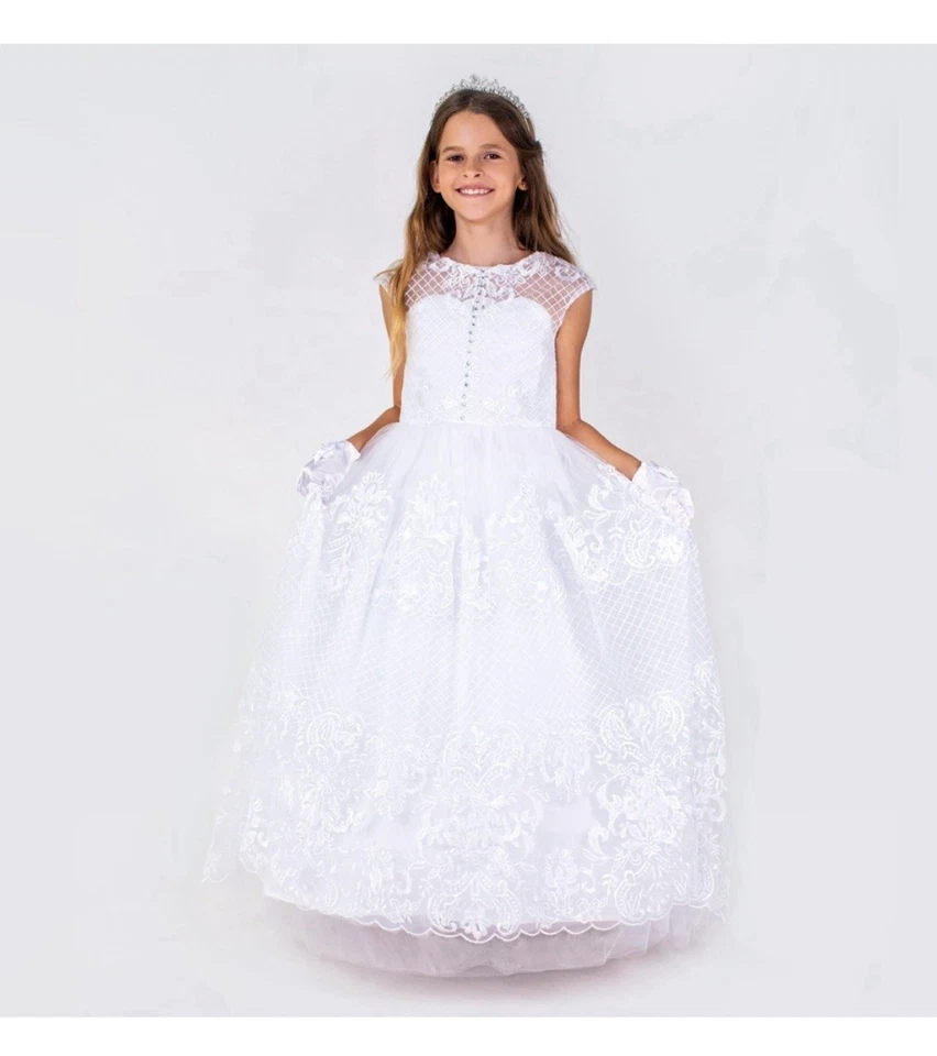 Flower Girls Princess Wedding Bridesmaid Birthday Formal Dress Communion Girl 8Y - Image 3 of 4