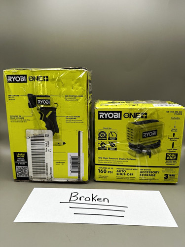 BROKEN Ryobi Tools: 18V Digital Inflator & LED Flashlight *BROKEN AS-IS*
