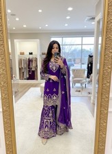 Latest New Faux Georgette Purple Top Palazzo With Dupatta For Festival Wear